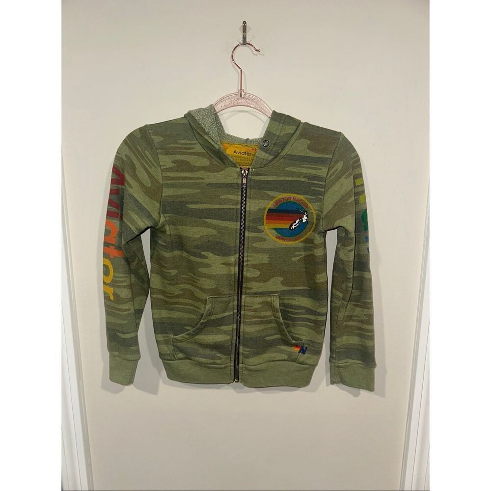 Kids' Aviator Nation Full Zip Hoodie Camo Green Size 10